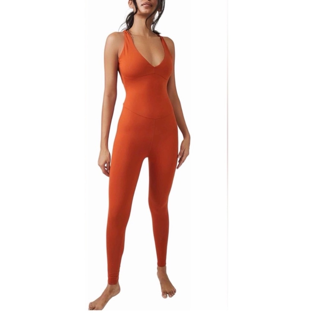 FP Movement by Free People Elevate Jumpsuit Size L Burnt Orange Strappy